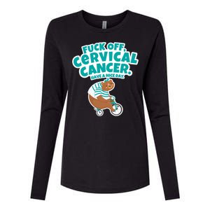 Fuck Off Cervical Cancer Bear Gift Womens Cotton Relaxed Long Sleeve T-Shirt