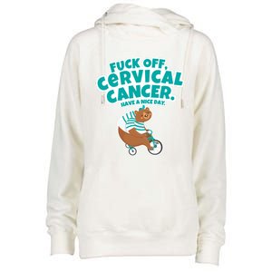 Fuck Off Cervical Cancer Bear Gift Womens Funnel Neck Pullover Hood