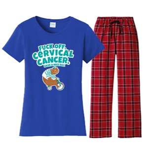 Fuck Off Cervical Cancer Bear Gift Women's Flannel Pajama Set