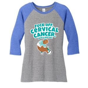 Fuck Off Cervical Cancer Bear Gift Women's Tri-Blend 3/4-Sleeve Raglan Shirt