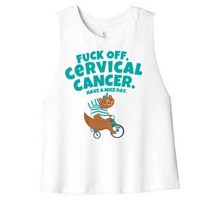 Fuck Off Cervical Cancer Bear Gift Women's Racerback Cropped Tank