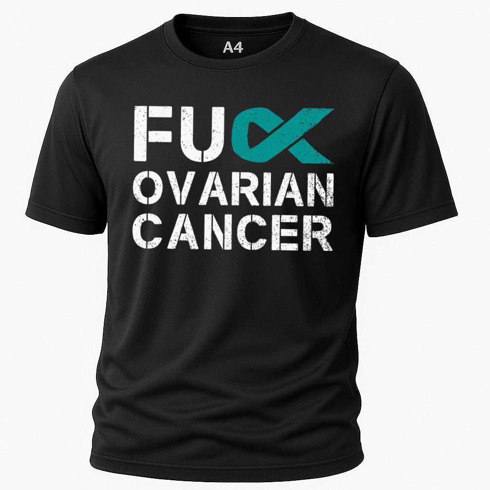 Fuck Ovarian Cancer Awareness Teal Ribbon Warrior Survivor Cooling Performance Crew T-Shirt