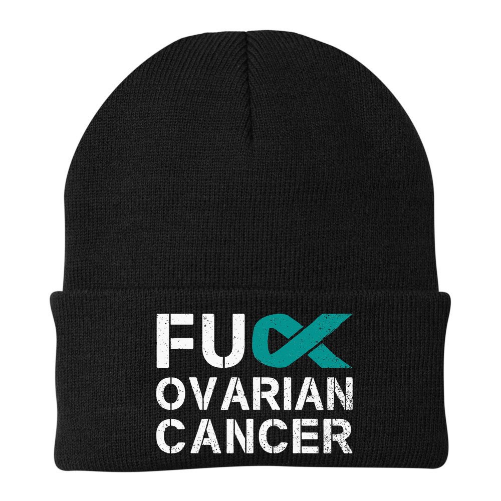 Fuck Ovarian Cancer Awareness Teal Ribbon Warrior Survivor Beanie