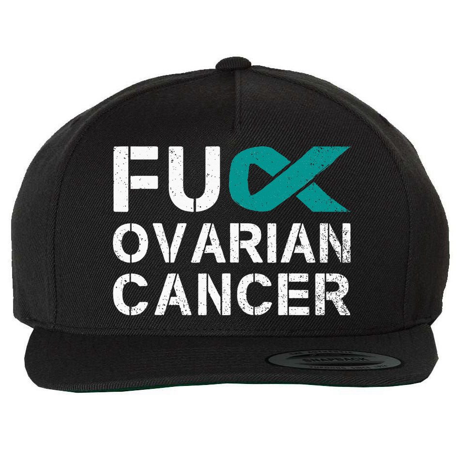Fuck Ovarian Cancer Awareness Teal Ribbon Warrior Survivor Wool Snapback Cap