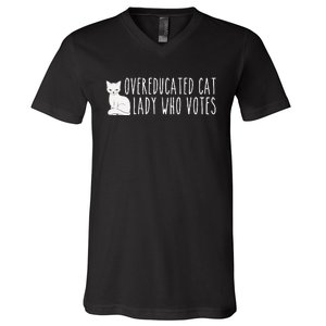 Funny Overeducated Cat Lady Who Votes For Kamala Harris 2024 V-Neck T-Shirt