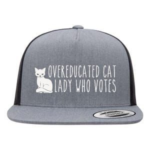 Funny Overeducated Cat Lady Who Votes For Kamala Harris 2024 Flat Bill Trucker Hat