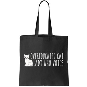 Funny Overeducated Cat Lady Who Votes For Kamala Harris 2024 Tote Bag