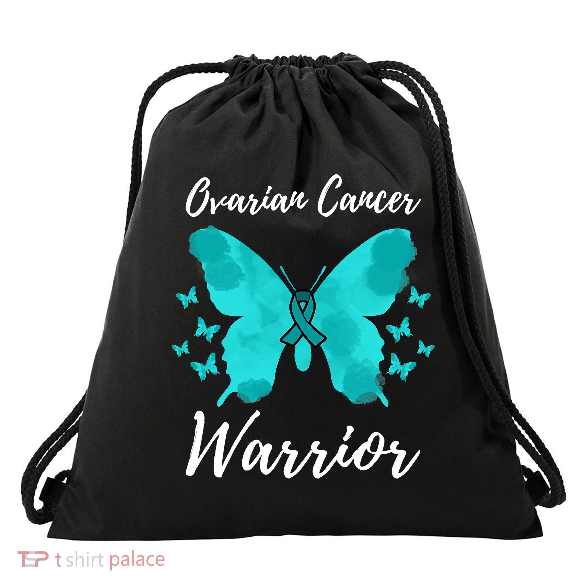 Funny Ovarian Cancer Warrior Ovarian Cancer Awareness Drawstring Bag
