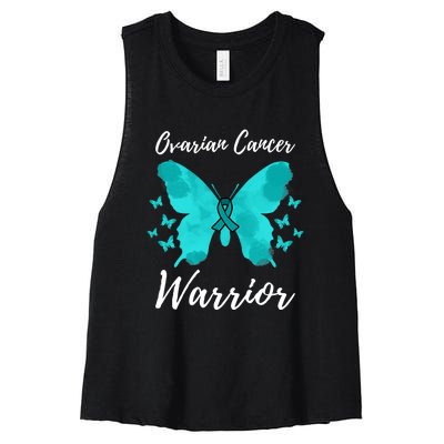 Funny Ovarian Cancer Warrior Ovarian Cancer Awareness Women's Racerback Cropped Tank