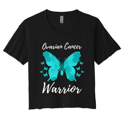 Funny Ovarian Cancer Warrior Ovarian Cancer Awareness Women's Crop Top Tee