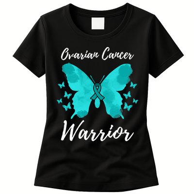 Funny Ovarian Cancer Warrior Ovarian Cancer Awareness Womens T-Shirt