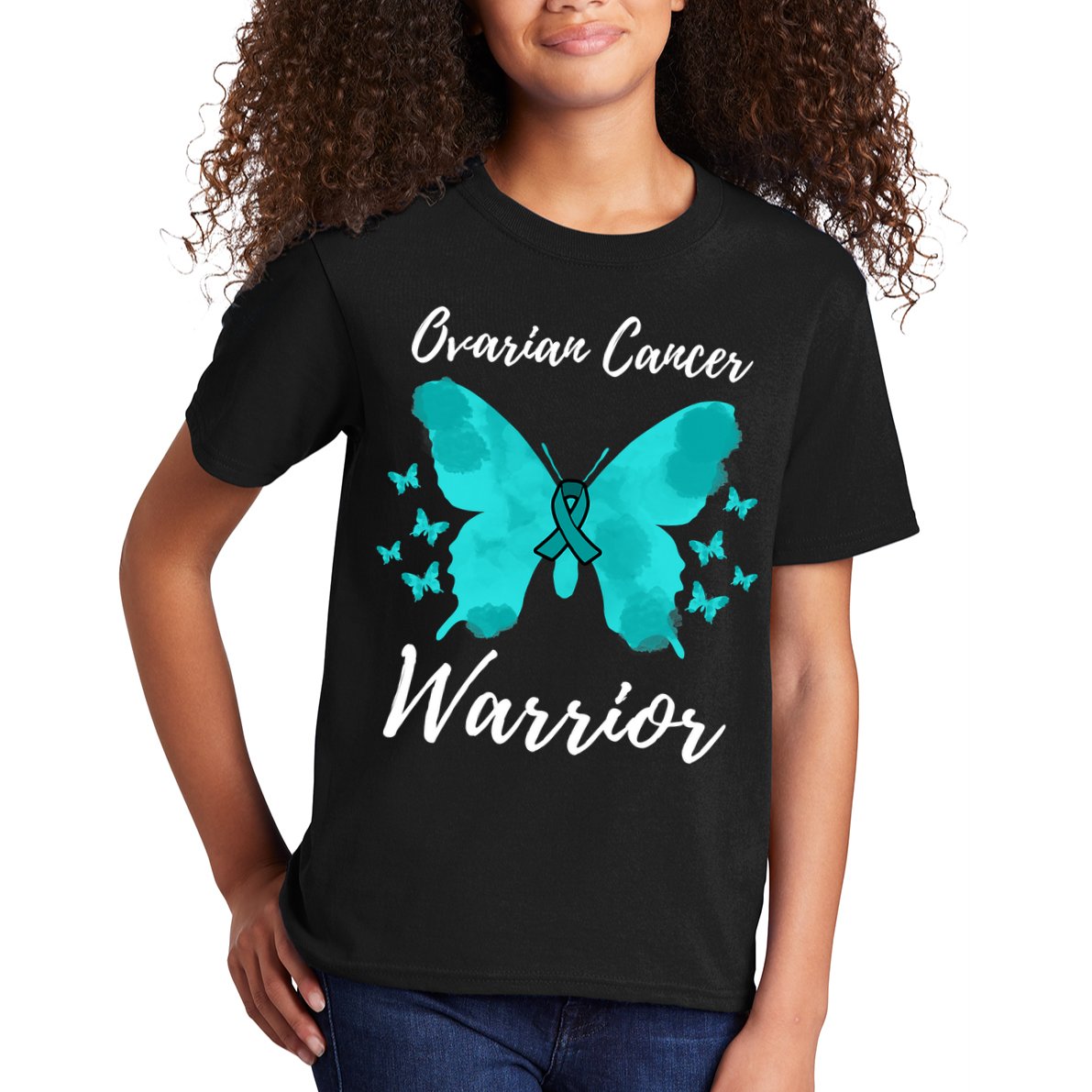 Funny Ovarian Cancer Warrior Ovarian Cancer Awareness Kids T-Shirt