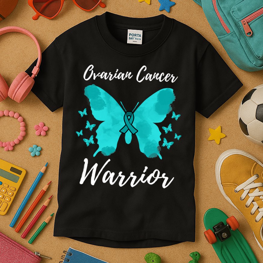 Funny Ovarian Cancer Warrior Ovarian Cancer Awareness Kids T-Shirt