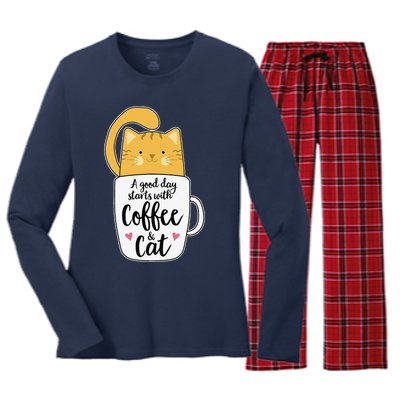 Funny Orange Cat Coffee Mug Cat Lover Women's Long Sleeve Flannel Pajama Set 