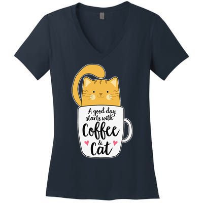 Funny Orange Cat Coffee Mug Cat Lover Women's V-Neck T-Shirt