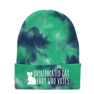 Funny Overeducated Cat Lady Who Votes For Kamala Harris 2024 Tie Dye 12in Knit Beanie