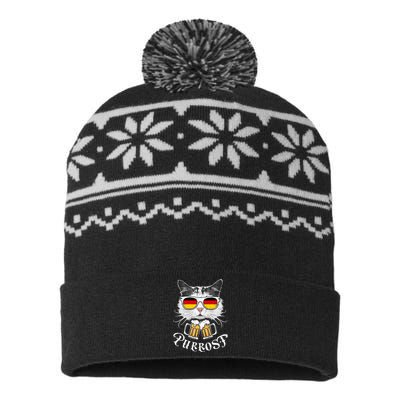 Funny Oktoberfest Cat Kitty Bavarian Drinking Beer Purrost USA-Made Snowflake Beanie