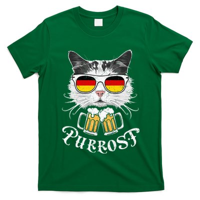Funny Oktoberfest Cat Kitty Bavarian Drinking Beer Purrost T-Shirt