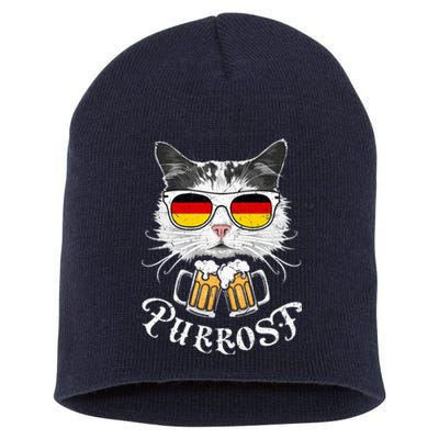 Funny Oktoberfest Cat Kitty Bavarian Drinking Beer Purrost Short Acrylic Beanie