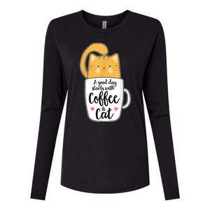 Funny Orange Cat Coffee Mug Cat Lover Womens Cotton Relaxed Long Sleeve T-Shirt