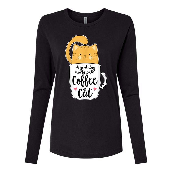 Funny Orange Cat Coffee Mug Cat Lover Womens Cotton Relaxed Long Sleeve T-Shirt