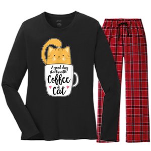 Funny Orange Cat Coffee Mug Cat Lover Women's Long Sleeve Flannel Pajama Set 