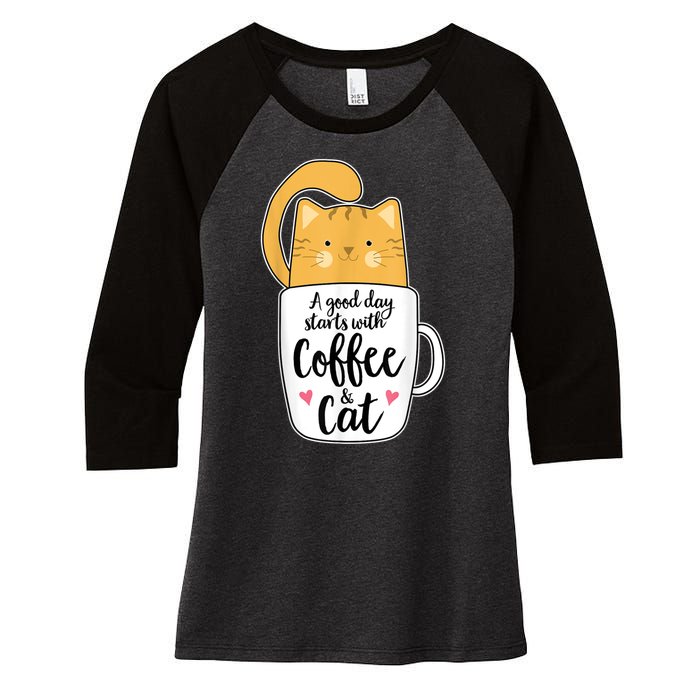 Funny Orange Cat Coffee Mug Cat Lover Women's Tri-Blend 3/4-Sleeve Raglan Shirt