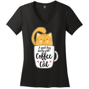 Funny Orange Cat Coffee Mug Cat Lover Women's V-Neck T-Shirt