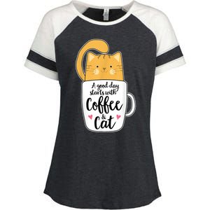 Funny Orange Cat Coffee Mug Cat Lover Enza Ladies Jersey Colorblock Tee