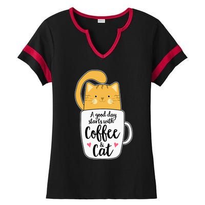 Funny Orange Cat Coffee Mug Cat Lover Ladies Halftime Notch Neck Tee