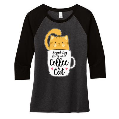 Funny Orange Cat Coffee Mug Cat Lover Women's Tri-Blend 3/4-Sleeve Raglan Shirt