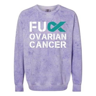 Fuck Ovarian Cancer Awareness Teal Ribbon Warrior Survivor Colorblast Crewneck Sweatshirt