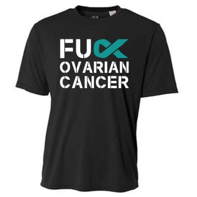 Fuck Ovarian Cancer Awareness Teal Ribbon Warrior Survivor Cooling Performance Crew T-Shirt