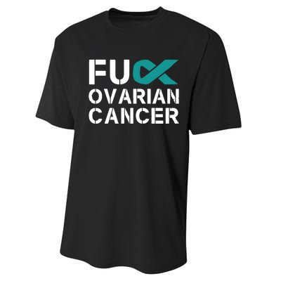 Fuck Ovarian Cancer Awareness Teal Ribbon Warrior Survivor Performance Sprint T-Shirt