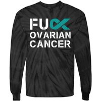 Fuck Ovarian Cancer Awareness Teal Ribbon Warrior Survivor Tie-Dye Long Sleeve Shirt