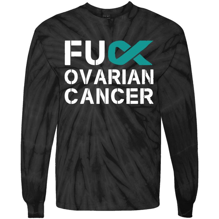 Fuck Ovarian Cancer Awareness Teal Ribbon Warrior Survivor Tie-Dye Long Sleeve Shirt