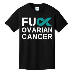 Fuck Ovarian Cancer Awareness Teal Ribbon Warrior Survivor Kids T-Shirt