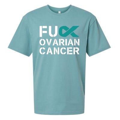 Fuck Ovarian Cancer Awareness Teal Ribbon Warrior Survivor Sueded Cloud Jersey T-Shirt