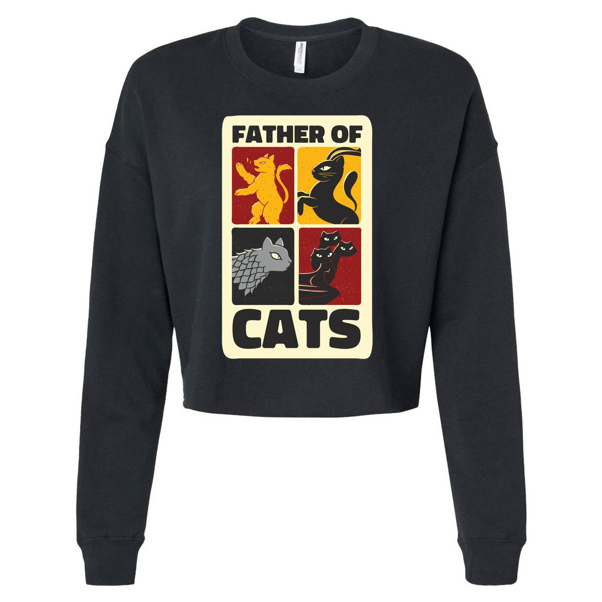 Father Of Cats Funny Cropped Pullover Crew