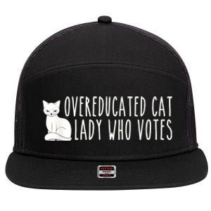 Funny Overeducated Cat Lady Who Votes For Kamala Harris 2024 7 Panel Mesh Trucker Snapback Hat