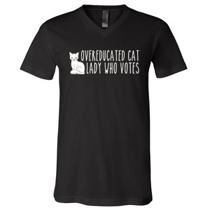 Funny Overeducated Cat Lady Who Votes For Kamala Harris 2024 V-Neck T-Shirt