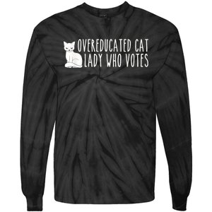 Funny Overeducated Cat Lady Who Votes For Kamala Harris 2024 Tie-Dye Long Sleeve Shirt