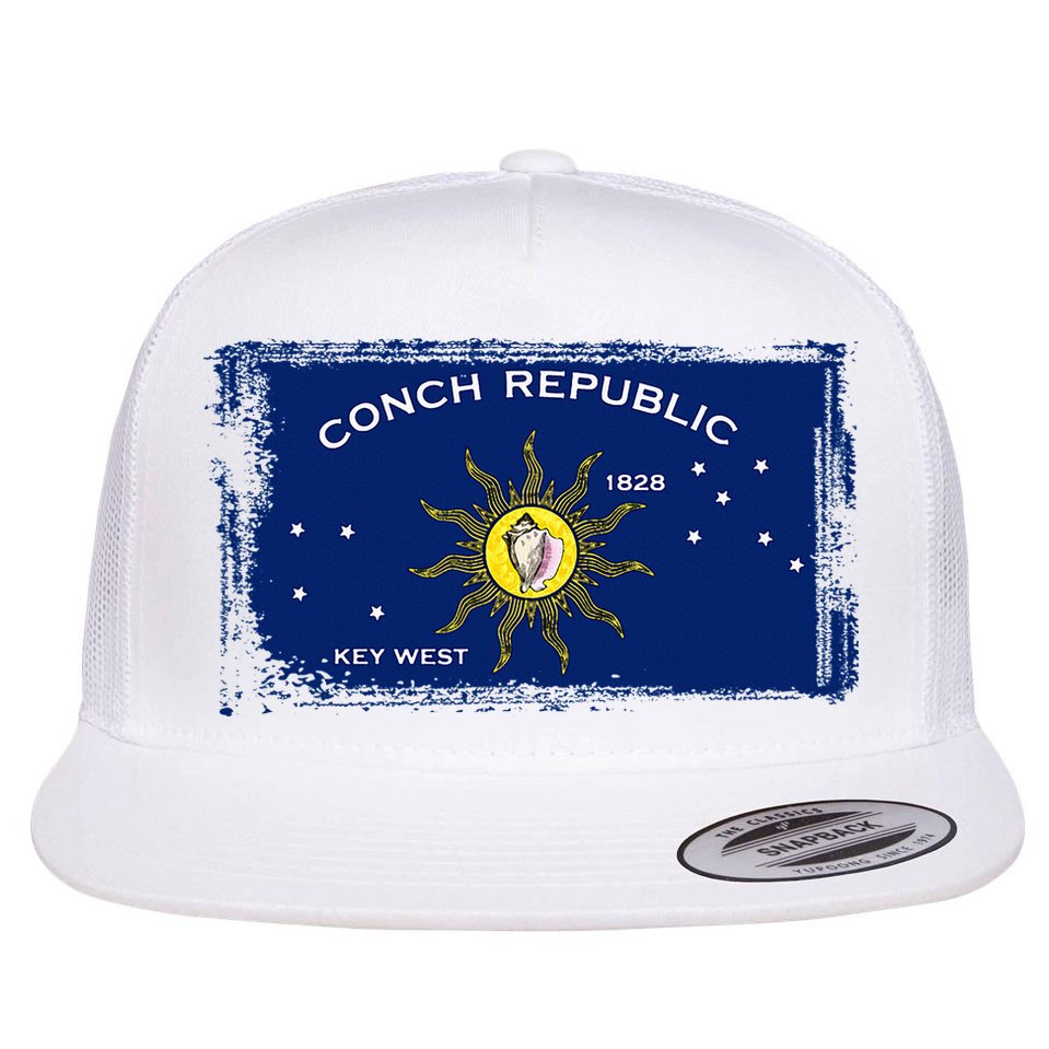 Flag Of Conch Republic Funny Key West Florida Flat Bill Trucker Hat
