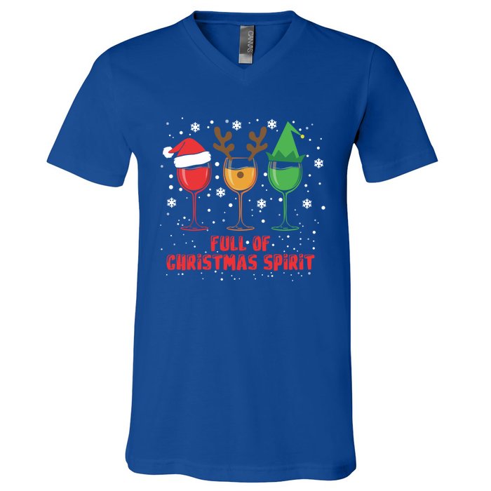 Full Of Christmas Spirit Funny Wine Ing Xmas Pajama Cool Gift V-Neck T-Shirt