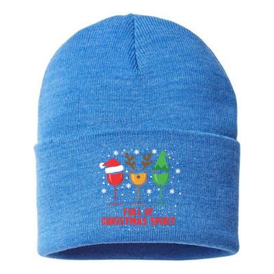 Full Of Christmas Spirit Funny Wine Ing Xmas Pajama Cool Gift Sustainable Knit Beanie