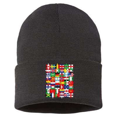 Flags of Countries of the World international flag puzzle Sustainable Knit Beanie