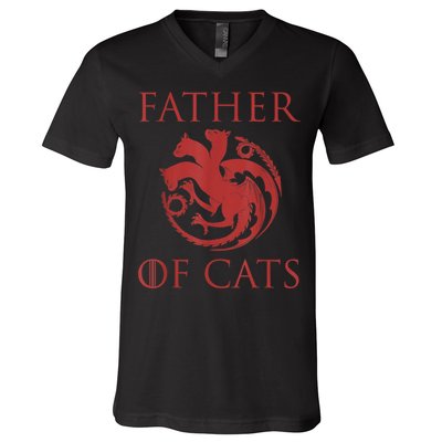 Father Of Cats Funny Cat Lover Kitten Dad Kitty V-Neck T-Shirt
