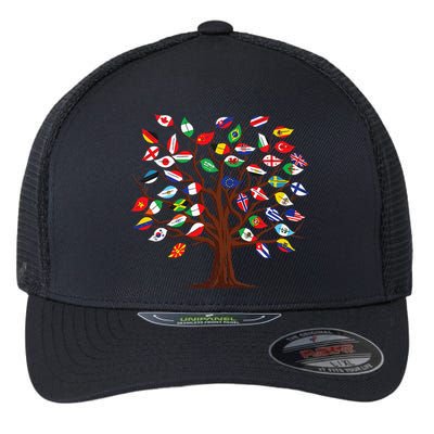 Flags of Countries of the World international flag tree Flexfit Unipanel Trucker Cap
