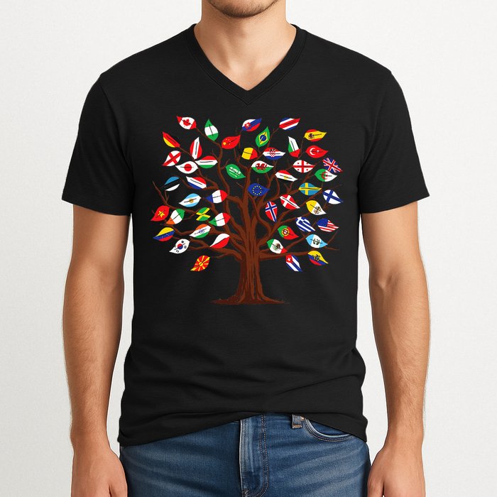 Flags of Countries of the World international flag tree V-Neck T-Shirt