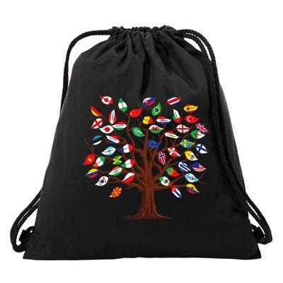 Flags of Countries of the World international flag tree Drawstring Bag